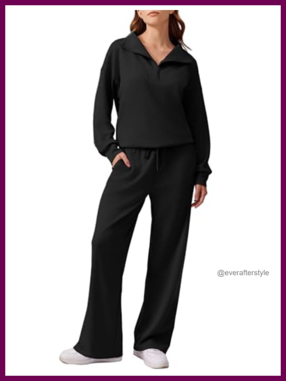 2 Piece Sweatsuit Set Quarter Zip Oversized Sweatshirt Wide Leg Sweatpants